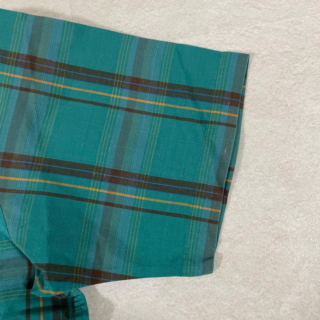 90s BURBERRY 半袖シャツ ロゴ刺繍 サイズM グリーン チェック柄