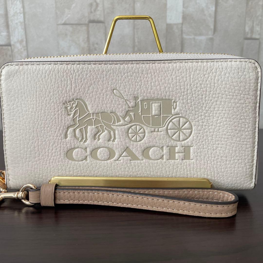 訳あり新品 COACH 長財布 ホース＆キャリッジ柄 ホワイト系