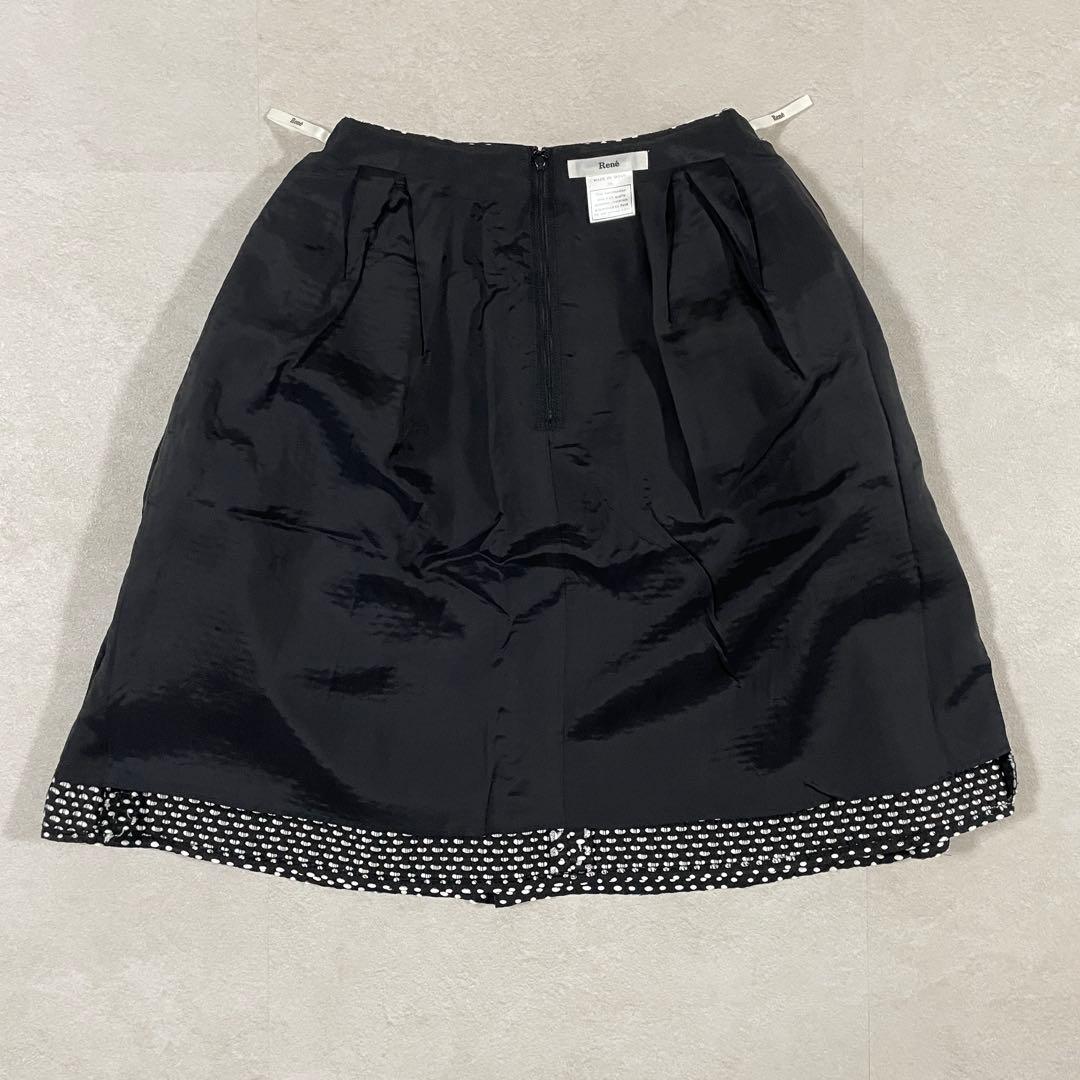 【美品】René ひざ丈スカート ドット柄 サイズ36 ブラック×ホワイト