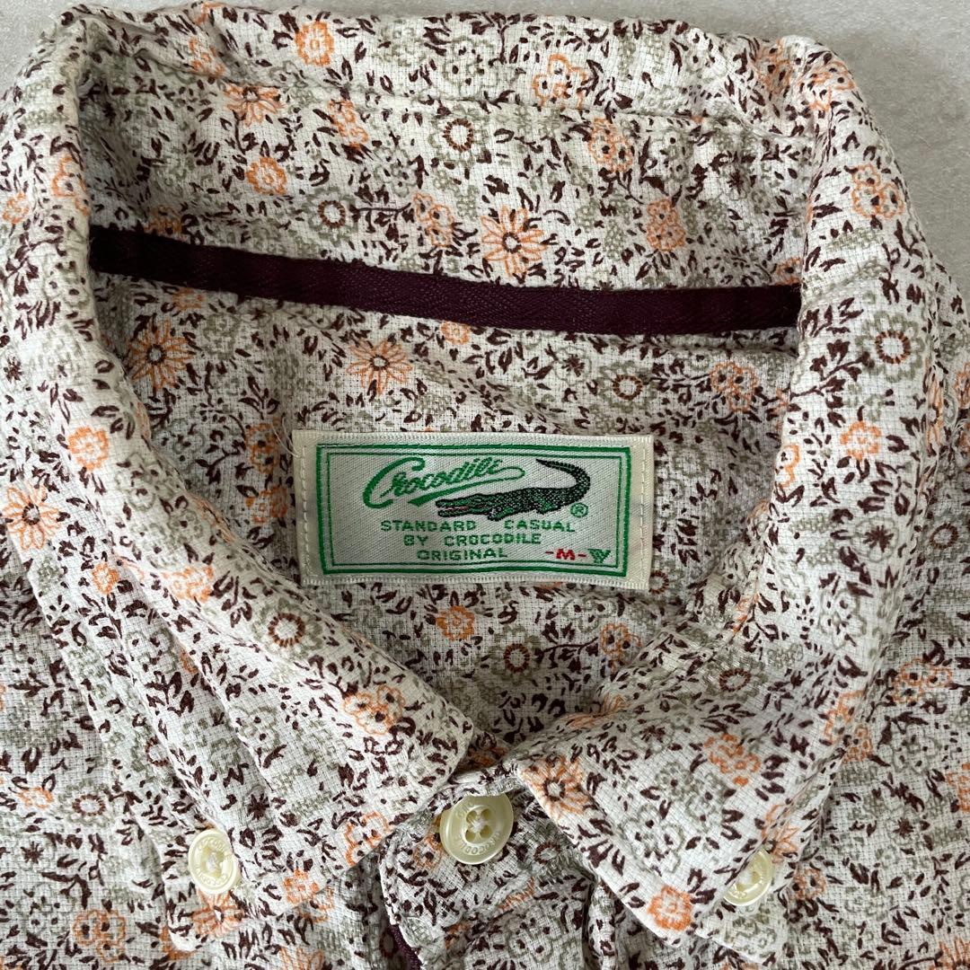 【美品】CROCODILE 半袖シャツ サイズM 花柄 総柄 ロゴ刺繍 日本製