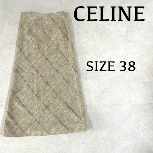 【美品】CELINE ロングスカート フランス製 サイズ38 ベージュ チェック