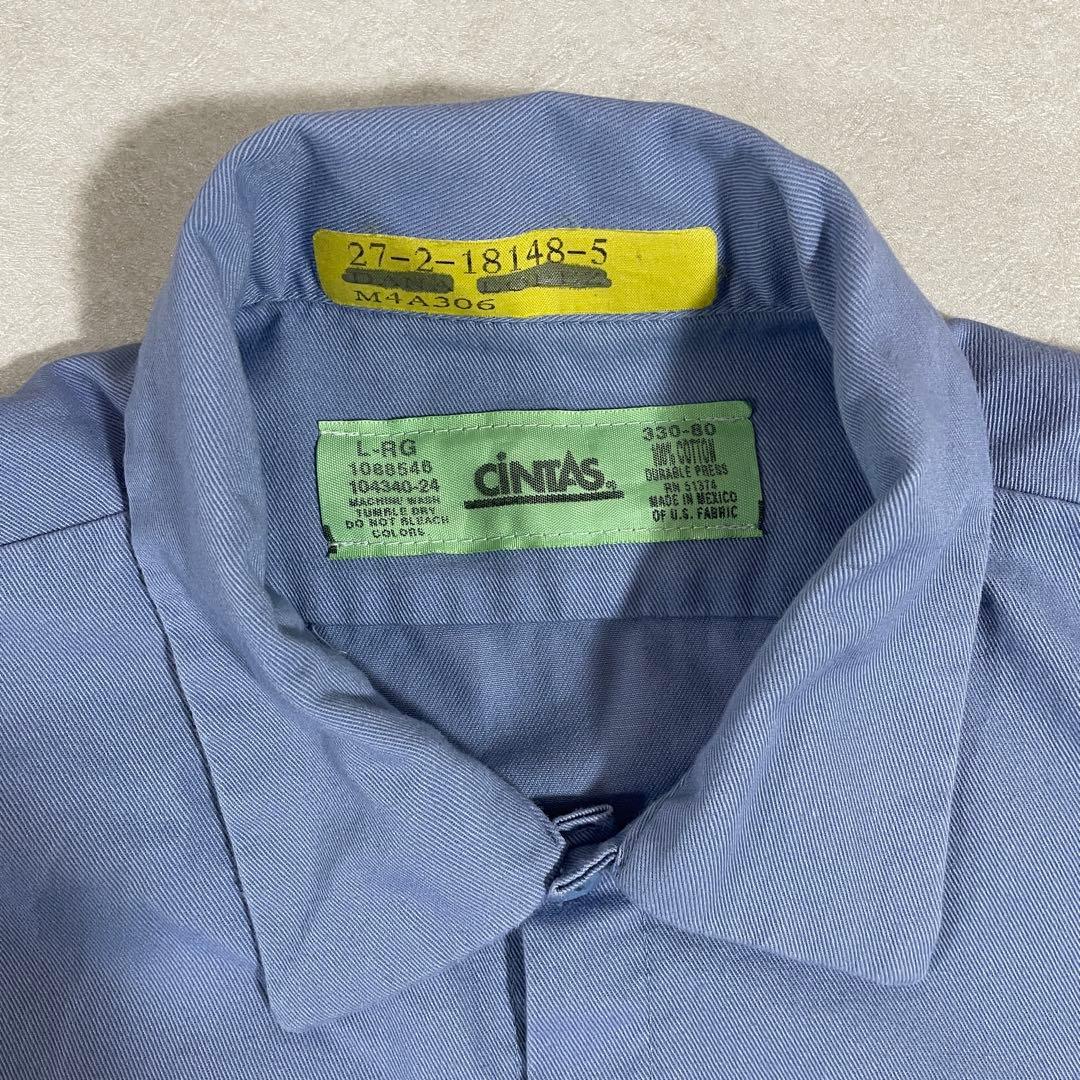 古着 CiNTAS 長袖 ワークシャツ ワッペン刺繍 サイズL ブルー