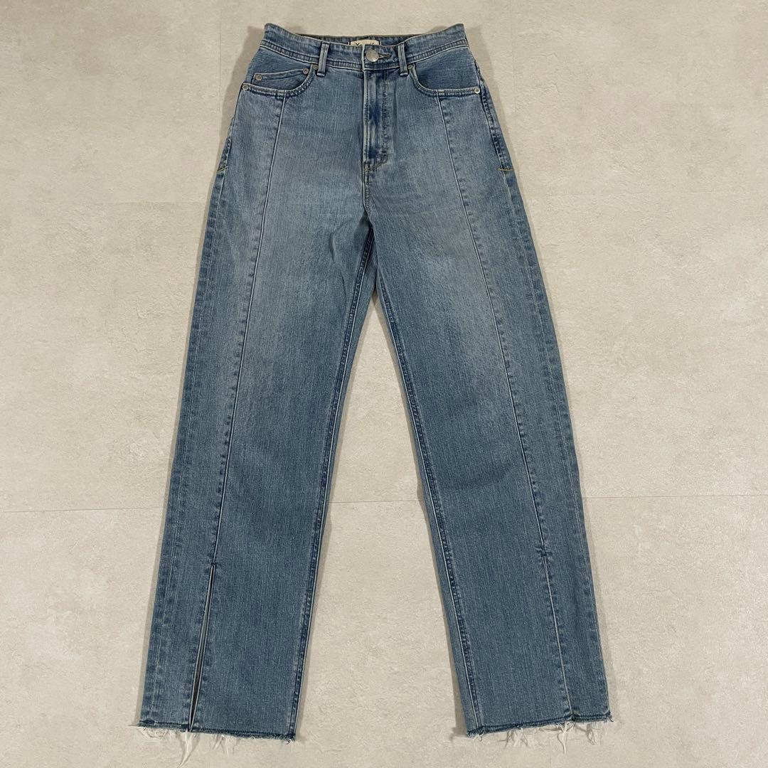 【美品】YANUK デニムパンツ フリンジ裾 スリット ロゴボタン サイズS