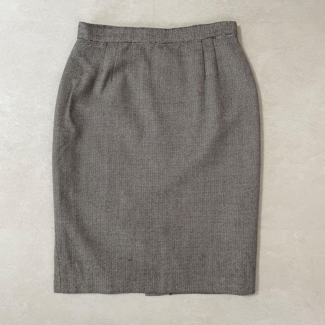 古着 FENDI ひざ丈スカート イタリア製 総柄 グレー×ブラック サイズ40