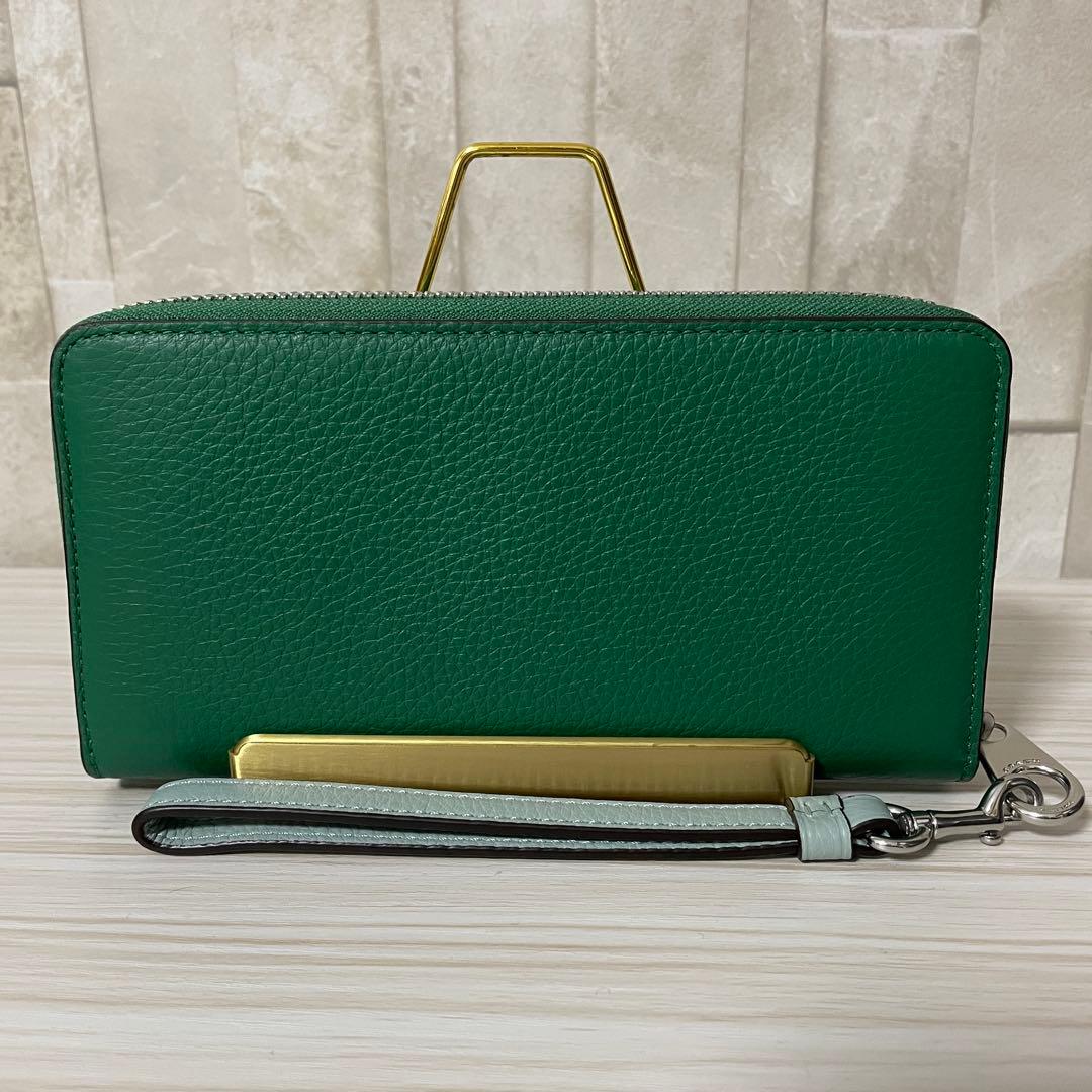 訳あり新品COACH 長財布 ホース＆キャリッジ柄 グリーン系