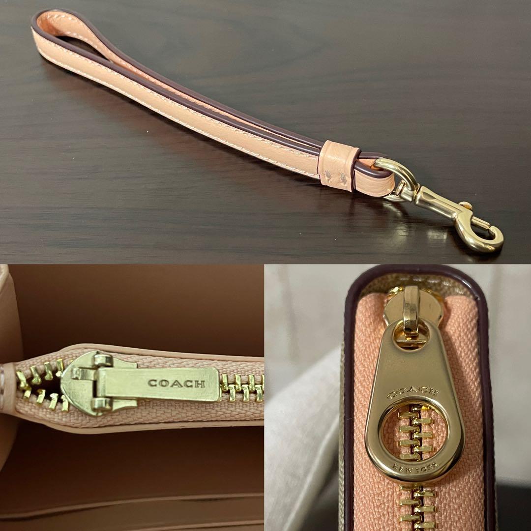 訳あり新品 COACH 長財布 シグネチャー ベージュ×ピンク
