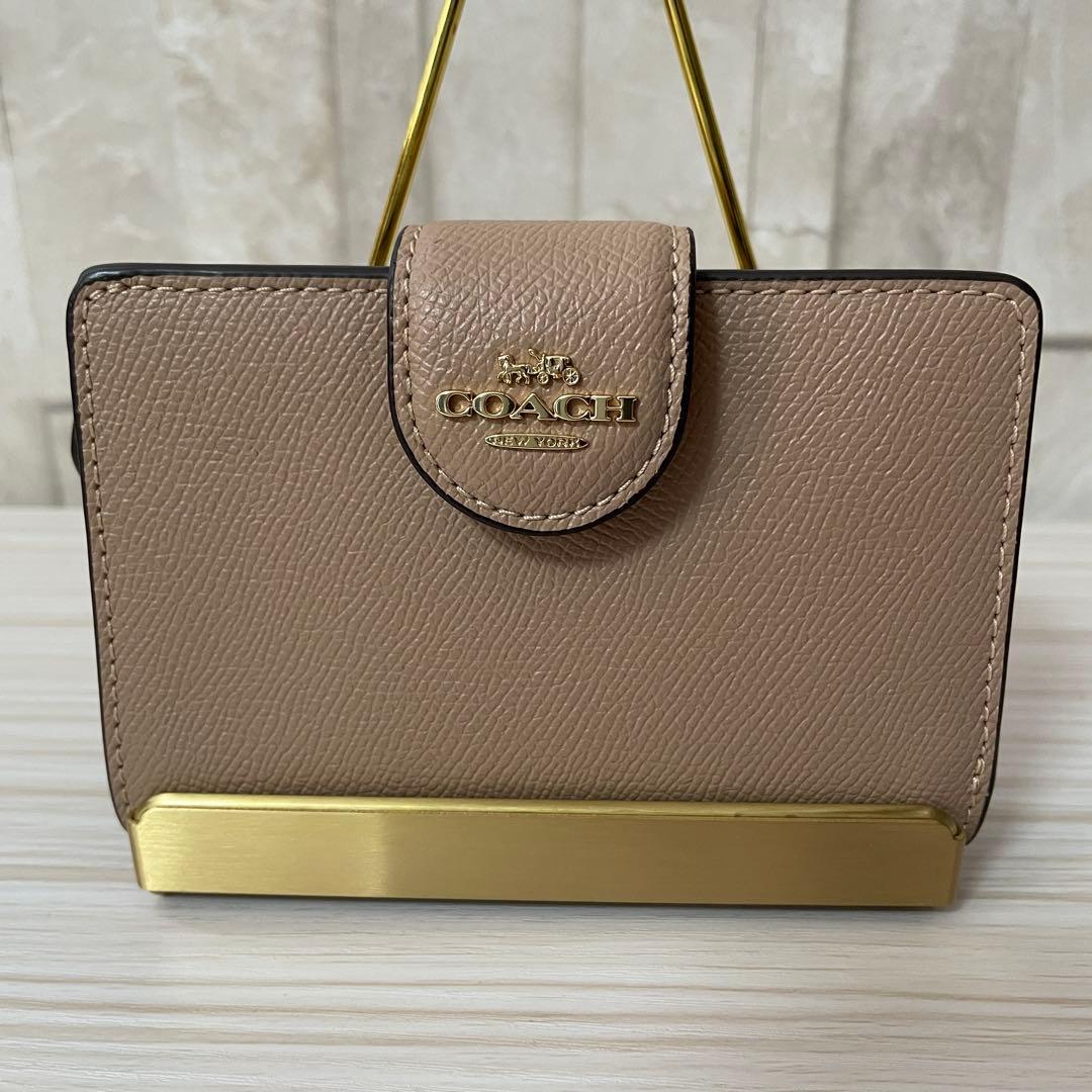 訳あり新品 COACH 二つ折り財布 ベージュ系