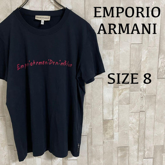 古着 EMPORIO ARMANI Tシャツ サイズ8 ネイビー ロゴプリント