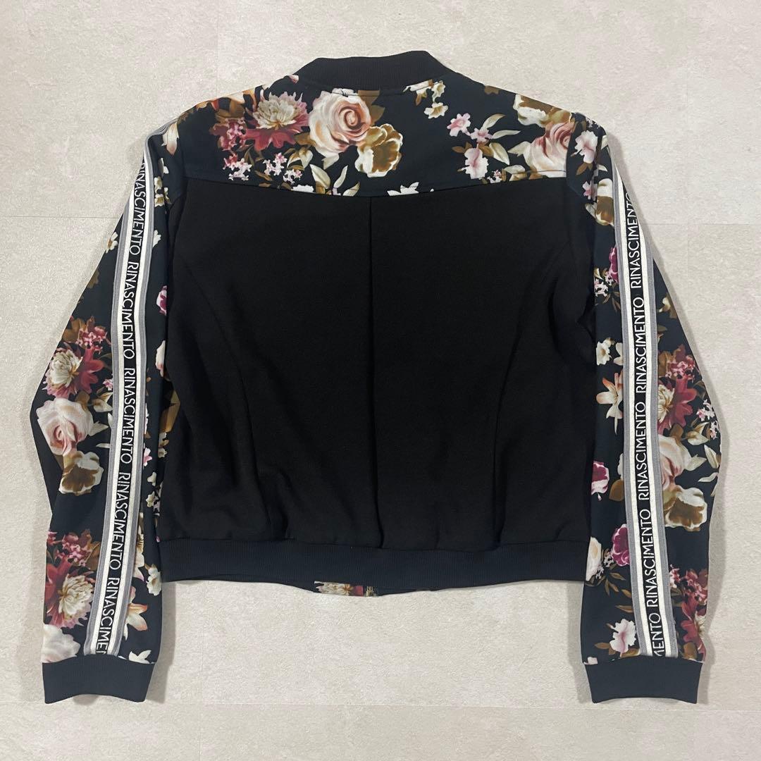 【美品】RINASCIMENTO ブルゾン 袖ロゴ 花柄 ブラック イタリア製