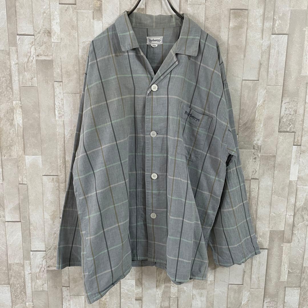 90s BURBERRY 長袖シャツ チェック柄 サイズL グレー
