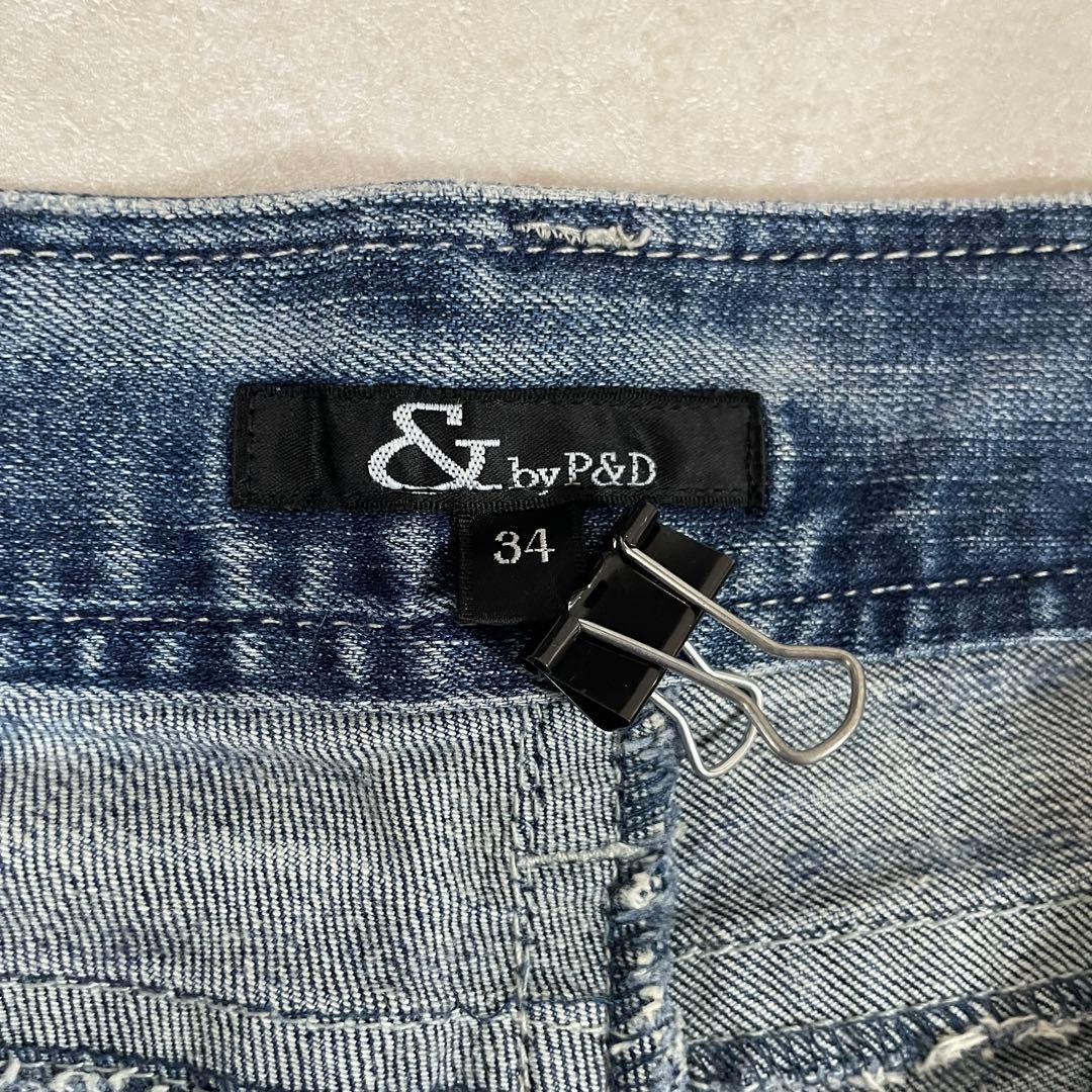 【美品】 &by p&d デニムパンツ ロゴ刺繍 パッチ サイズ34
