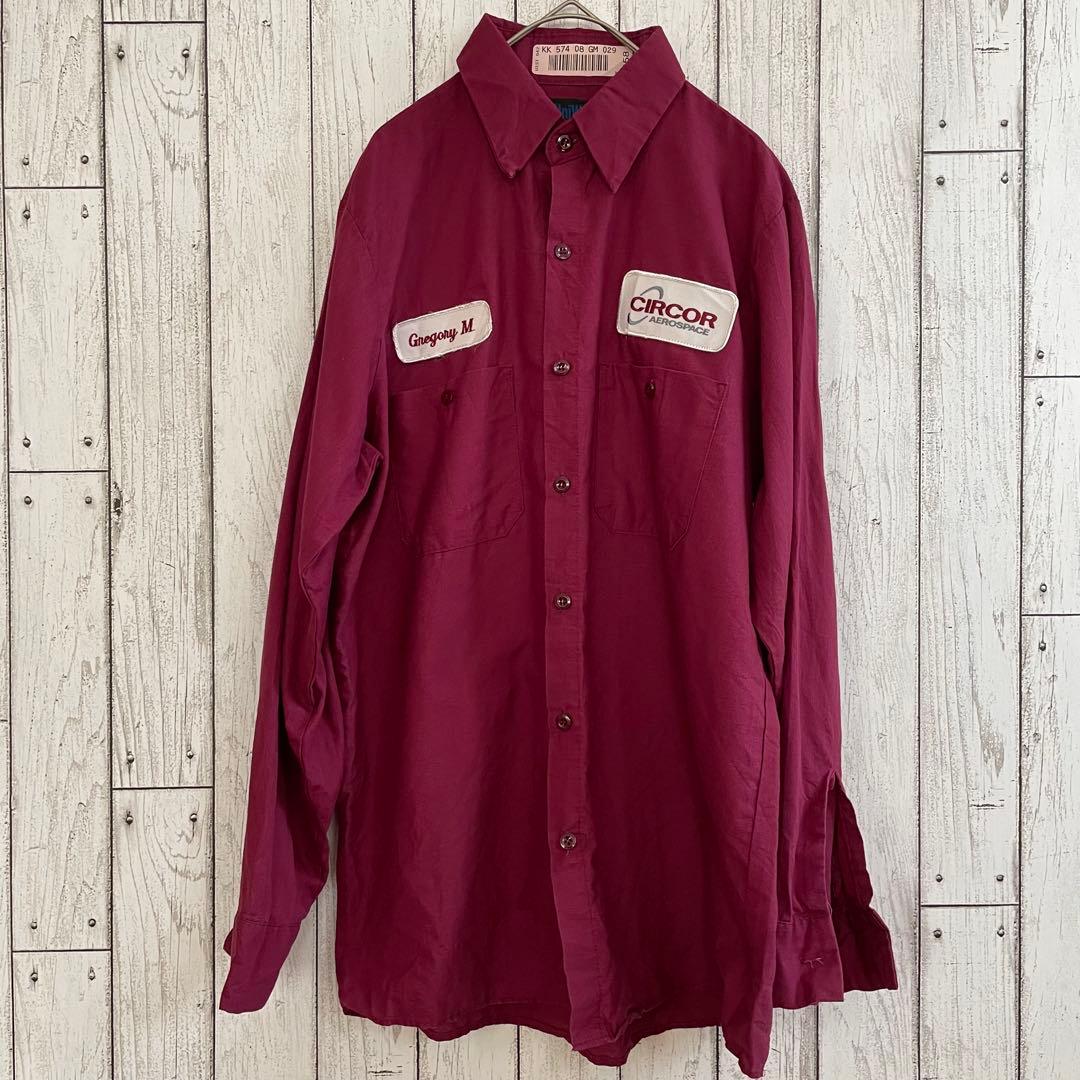 古着 UniWeave メンズ 長袖ワークシャツ Mサイズ ワインレッド