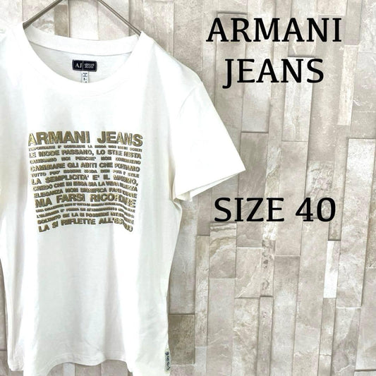 古着ARMANI JEANS 半袖Tシャツ ロゴプリント 40 ホワイト