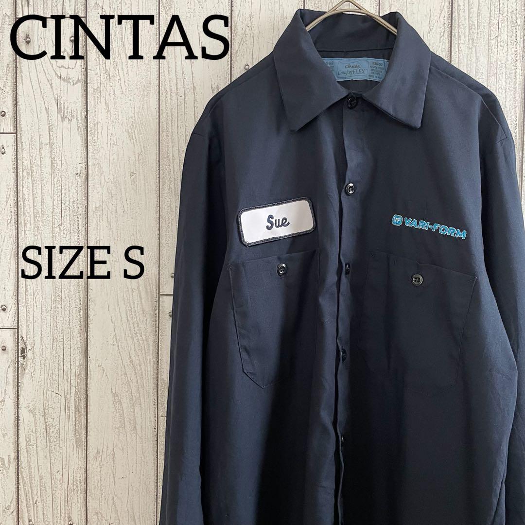 【美品】古着 CINTAS 長袖ワークシャツ Sサイズ ネイビー