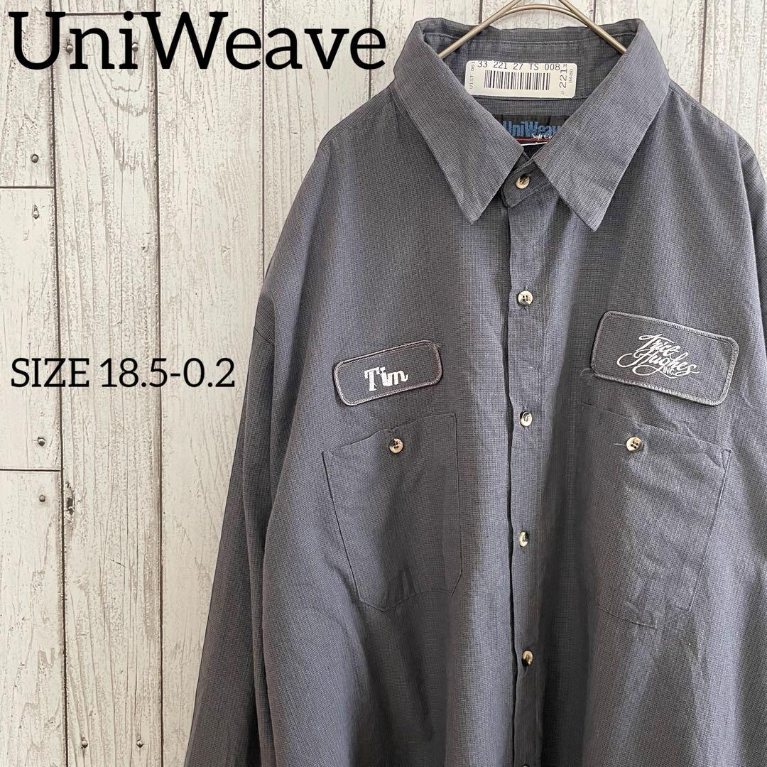 【美品】古着UniWeave 長袖ワークシャツ 18.5サイズ グレーチェック