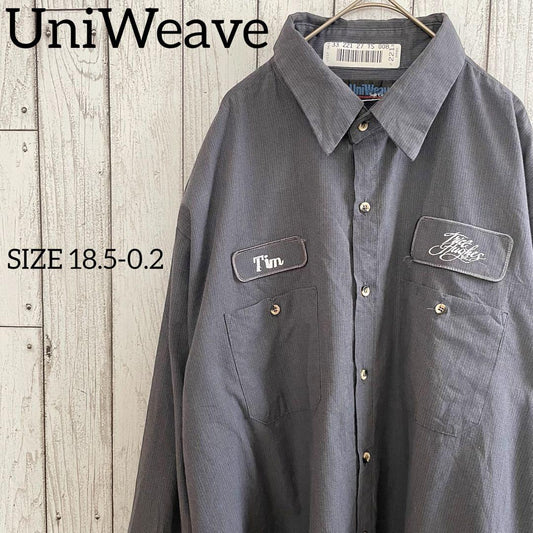 【美品】古着UniWeave 長袖ワークシャツ 18.5サイズ グレーチェック