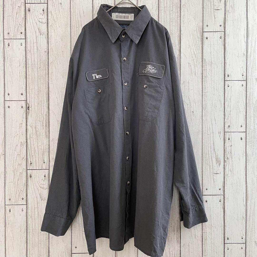 【美品】古着UniWeave 長袖ワークシャツ 18.5サイズ グレーチェック