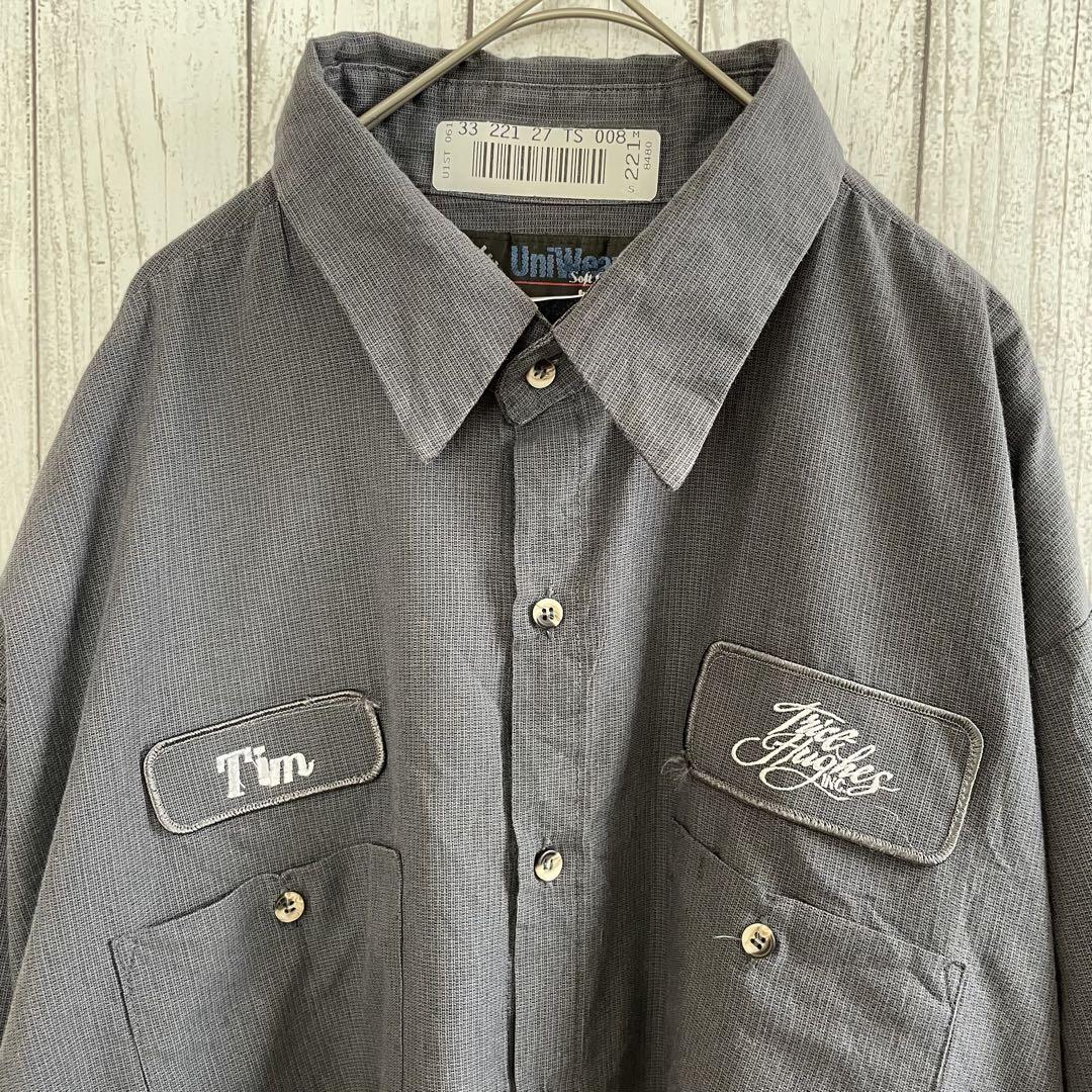 【美品】古着UniWeave 長袖ワークシャツ 18.5サイズ グレーチェック