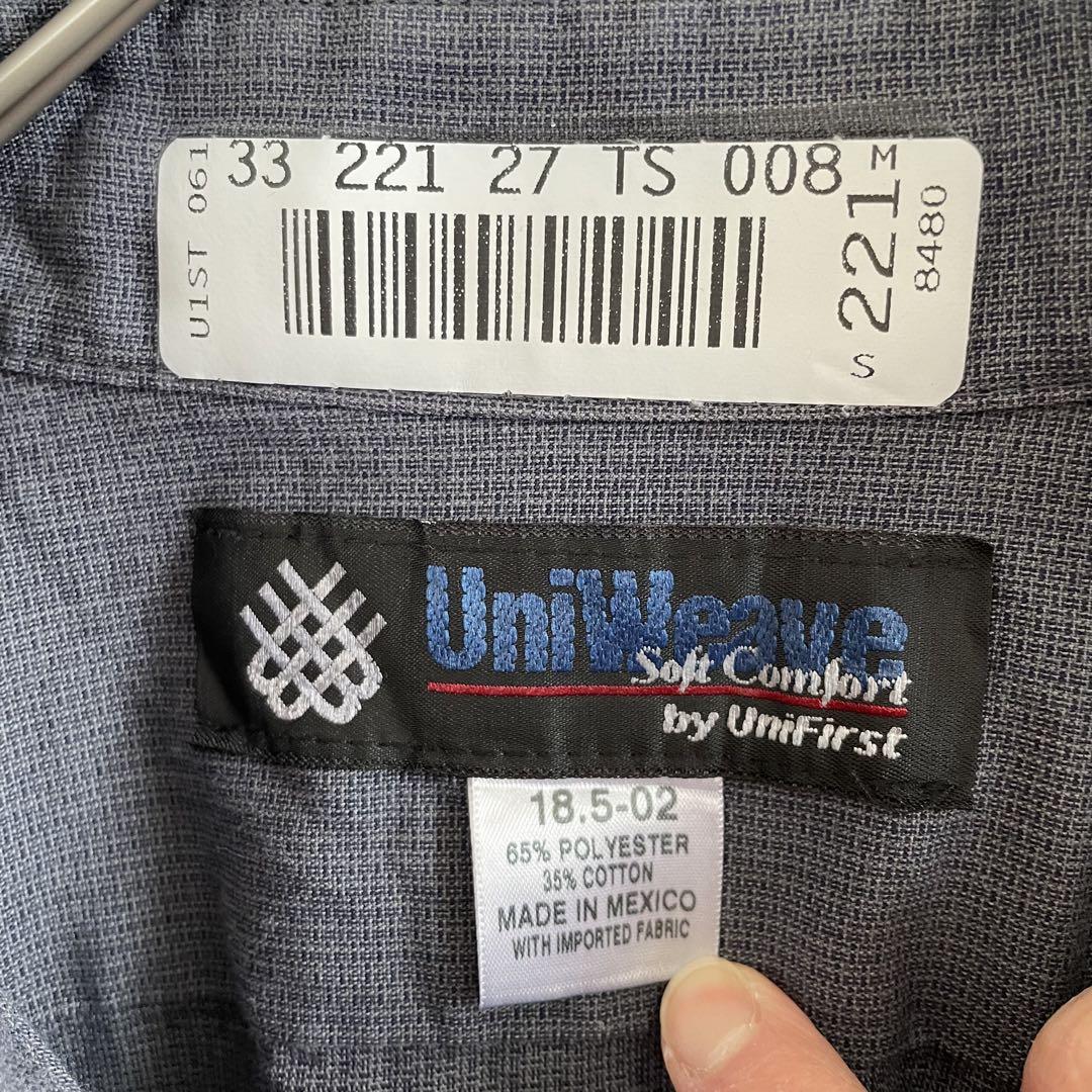 【美品】古着UniWeave 長袖ワークシャツ 18.5サイズ グレーチェック