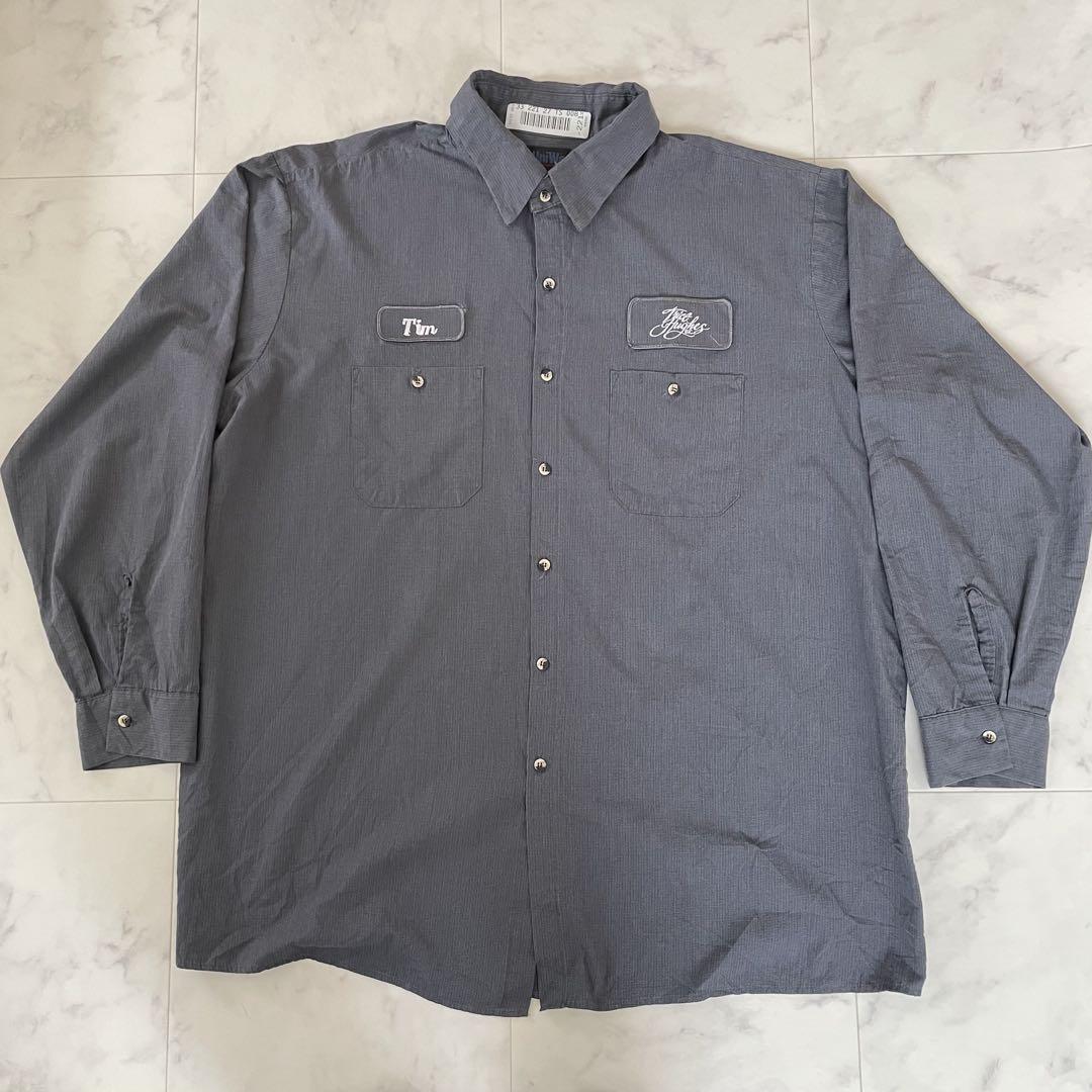 【美品】古着UniWeave 長袖ワークシャツ 18.5サイズ グレーチェック