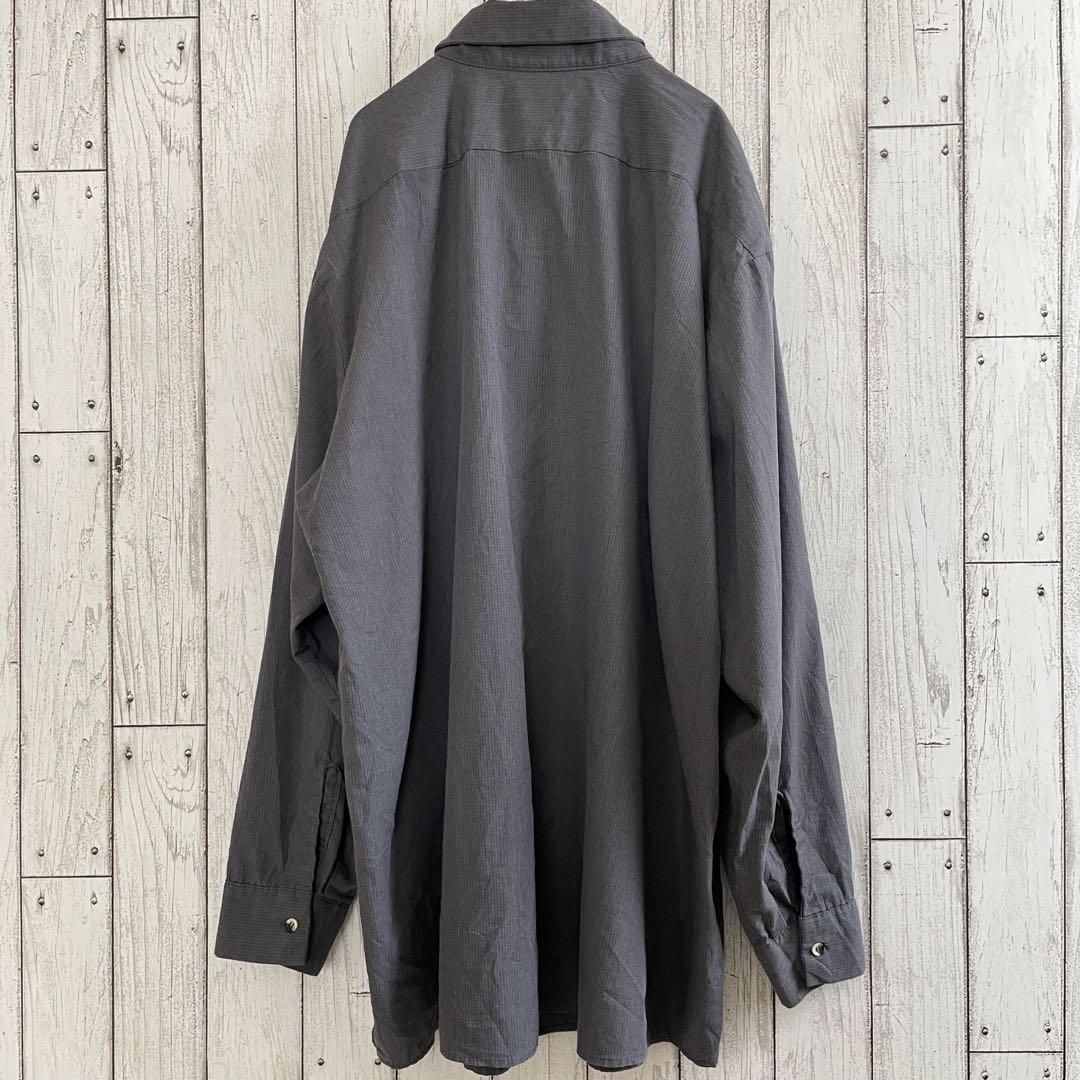 【美品】古着UniWeave 長袖ワークシャツ 18.5サイズ グレーチェック