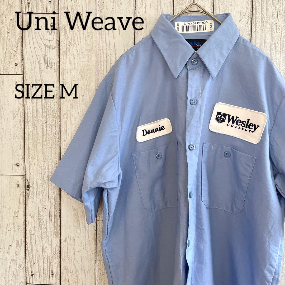 【美品】UniWeave ワークシャツ 半袖 ワッペン付き ブルー