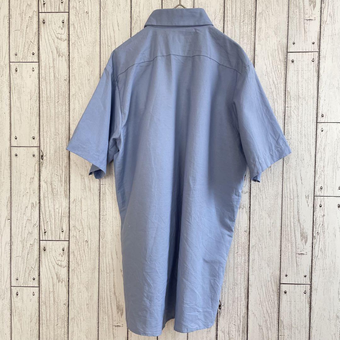 【美品】UniWeave ワークシャツ 半袖 ワッペン付き ブルー