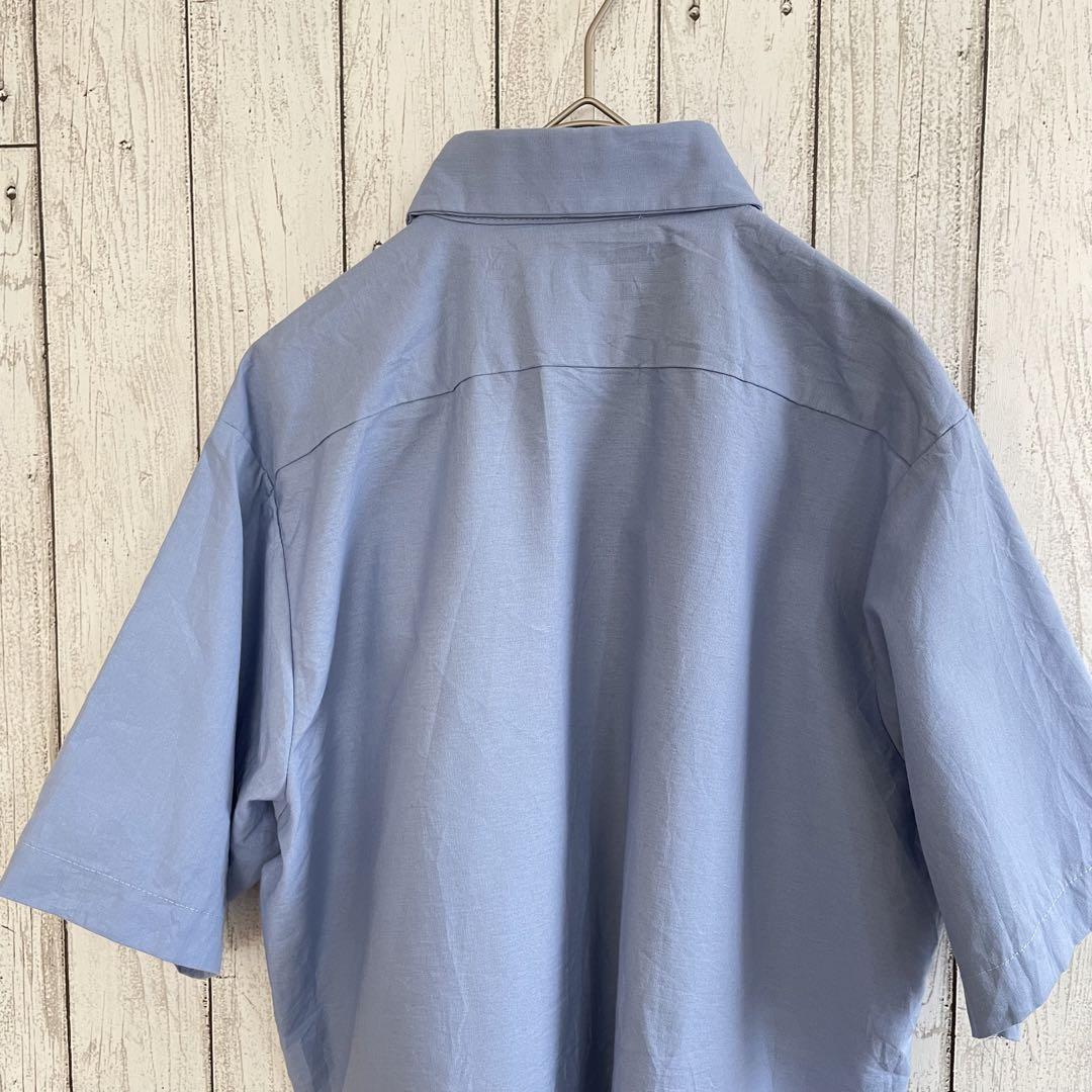 【美品】UniWeave ワークシャツ 半袖 ワッペン付き ブルー