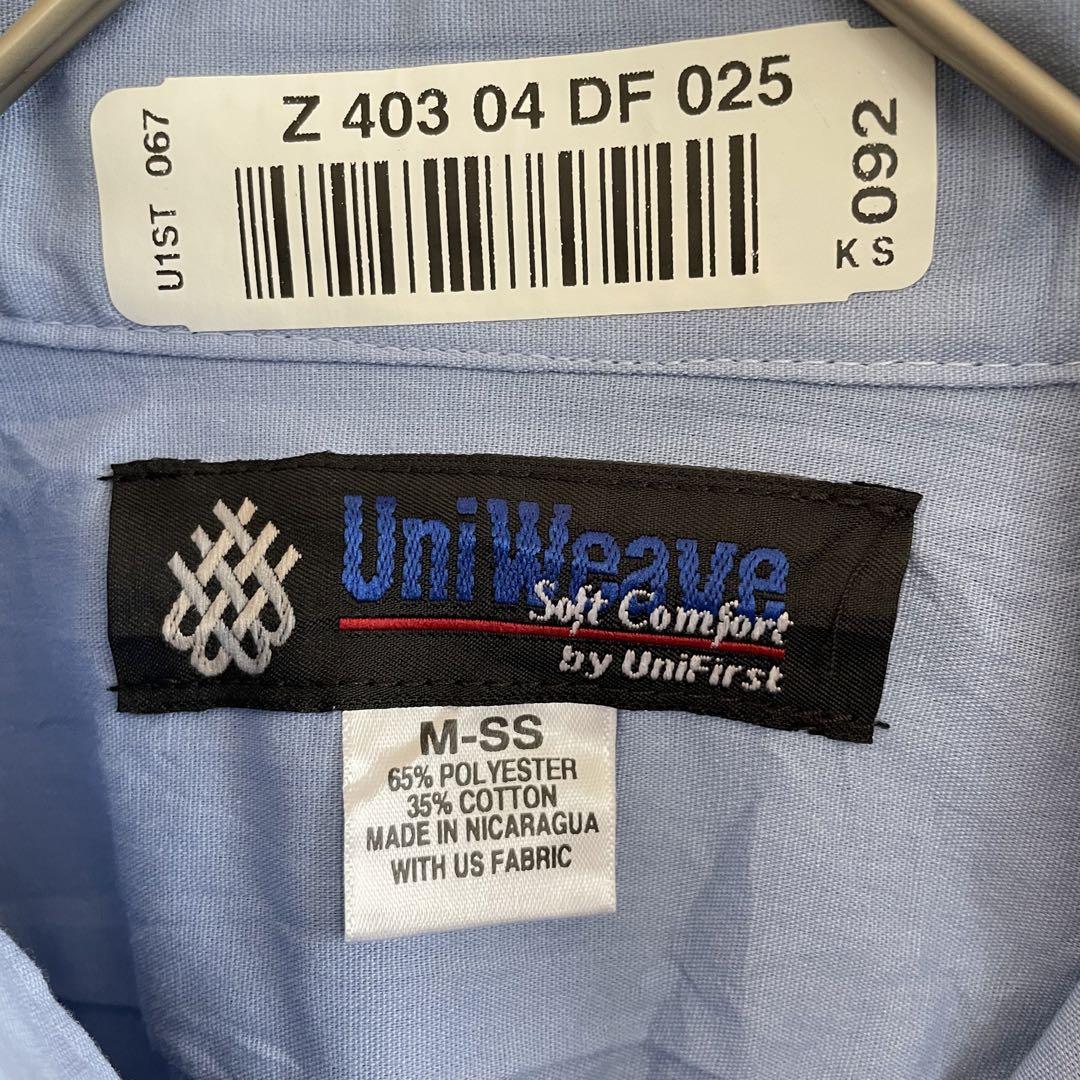 【美品】UniWeave ワークシャツ 半袖 ワッペン付き ブルー