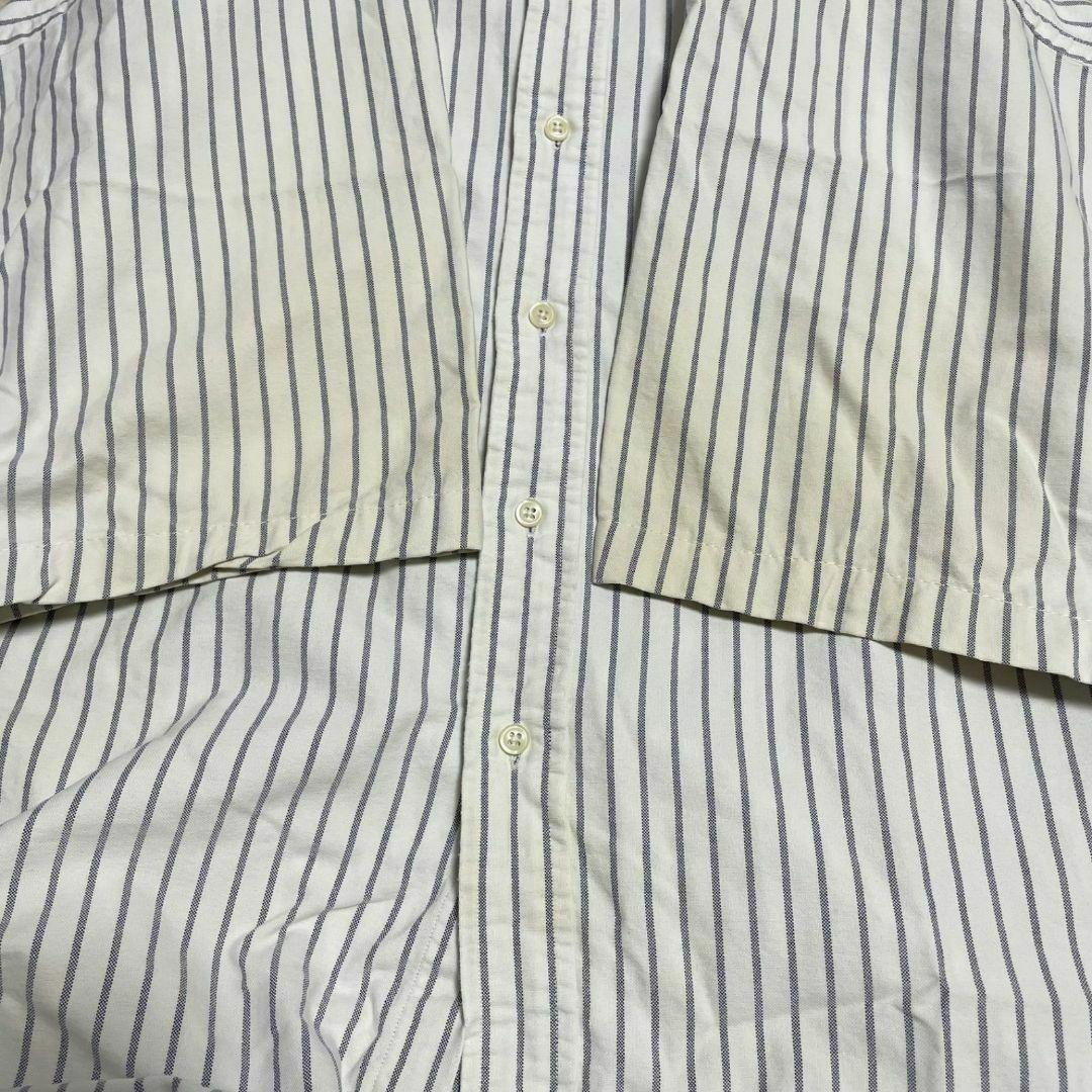 90s ラルフローレン メンズ 半袖 シャツ Lサイズ ホワイト ストライプ柄
