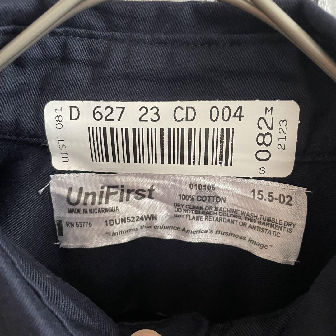 【美品】UniFirst メンズ 長袖ワークシャツ ネイビー