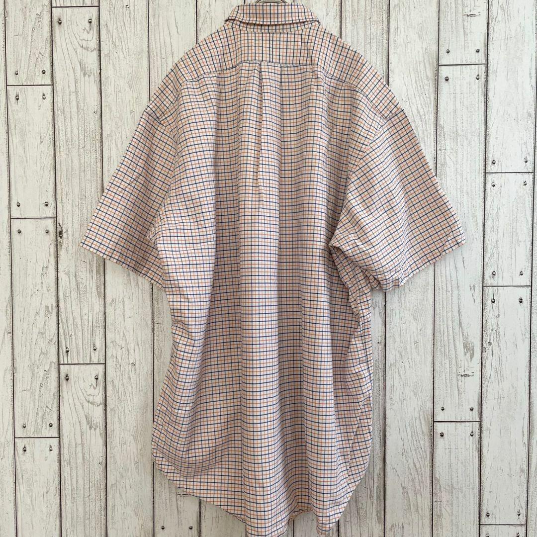 90s ラルフローレン メンズ 半袖 シャツ Lサイズ オレンジ系 チェック柄
