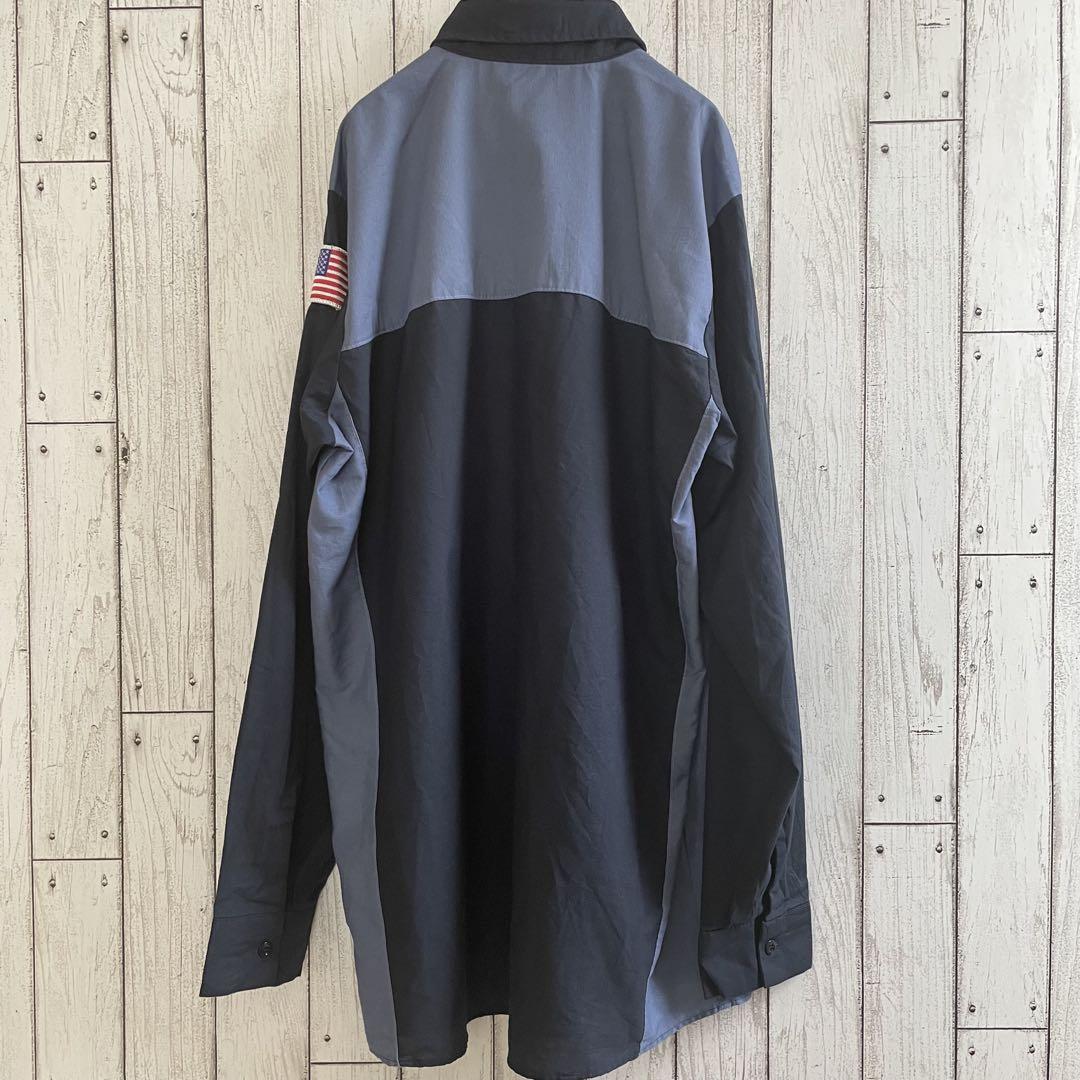 【美品】古着 RED KAP 長袖ワークシャツ Lサイズ ツートン ブルー系