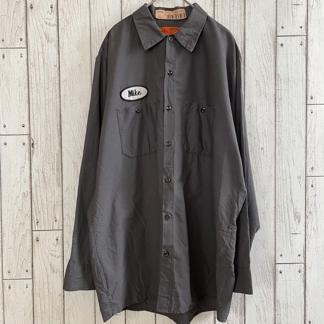 古着 RED KAP 長袖ワークシャツ Lサイズ グレー