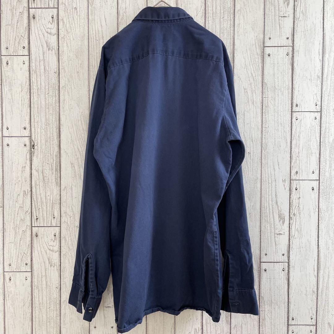 【美品】古着 RED KAP 長袖ワークシャツ Lサイズ ネイビー