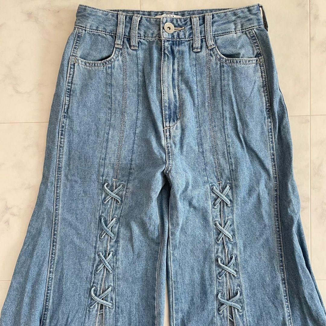 【新品未使用】ジェイダ レディース フロントレースアップフレアデニムパンツ