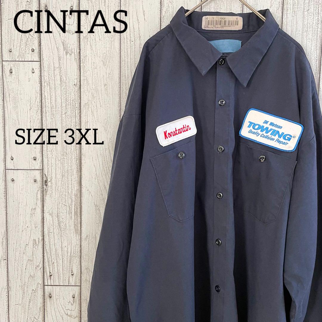 古着 CINTAS シンタス メンズ 長袖ワークシャツ 3XLサイズ ネイビー