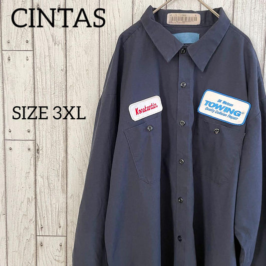 古着 CINTAS シンタス メンズ 長袖ワークシャツ 3XLサイズ ネイビー
