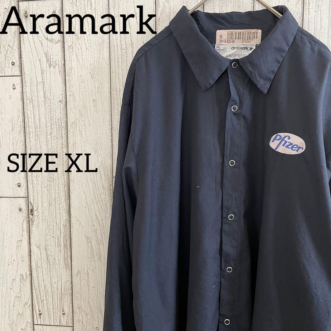 古着ARAMARK 長袖ワークシャツ XLサイズ ネイビー