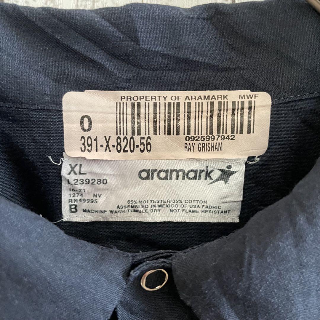 古着ARAMARK 長袖ワークシャツ XLサイズ ネイビー