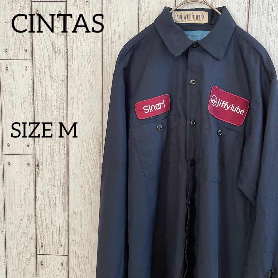 【美品】CINTAS メンズ 長袖ワークシャツ Mサイズ ネイビー
