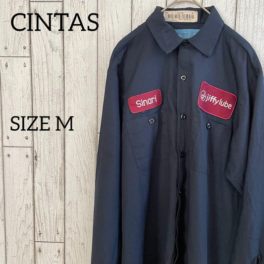 【美品】CINTAS メンズ 長袖ワークシャツ Mサイズ ネイビー