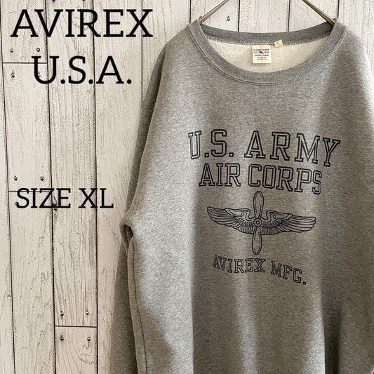 【美品】AVIREX U.S.A. メンズ トレーナー XLサイズ グレー