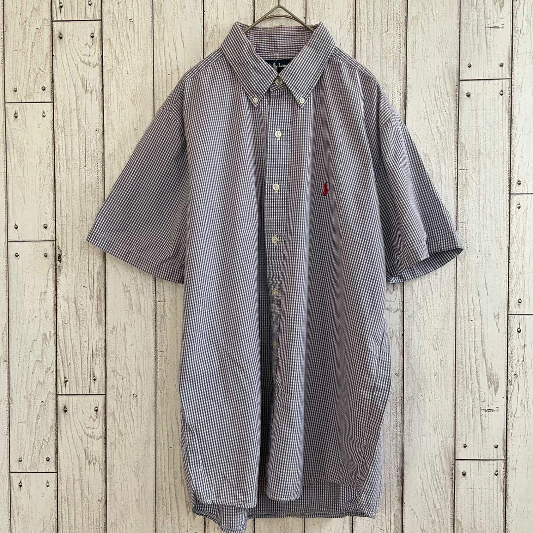 90s ラルフローレン メンズ 半袖 シャツ Lサイズ ブルー系 チェック柄