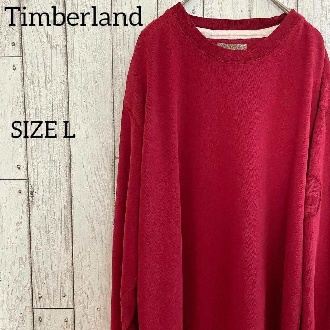 【美品】ティンバーランド メンズ ロングTシャツ デカロゴ Lサイズ レッド