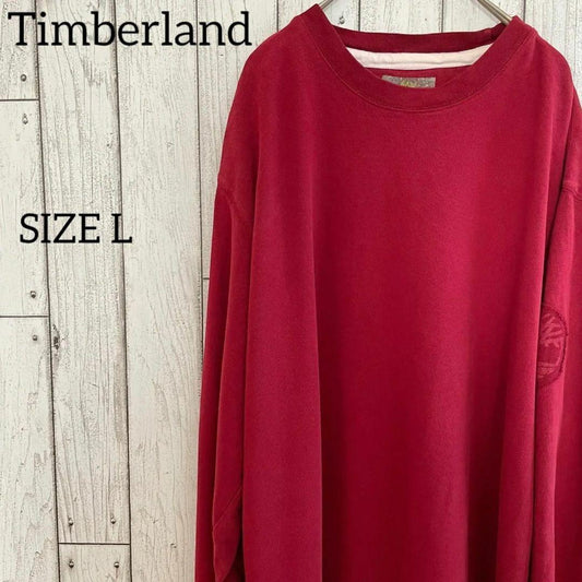 【美品】ティンバーランド メンズ ロングTシャツ デカロゴ Lサイズ レッド