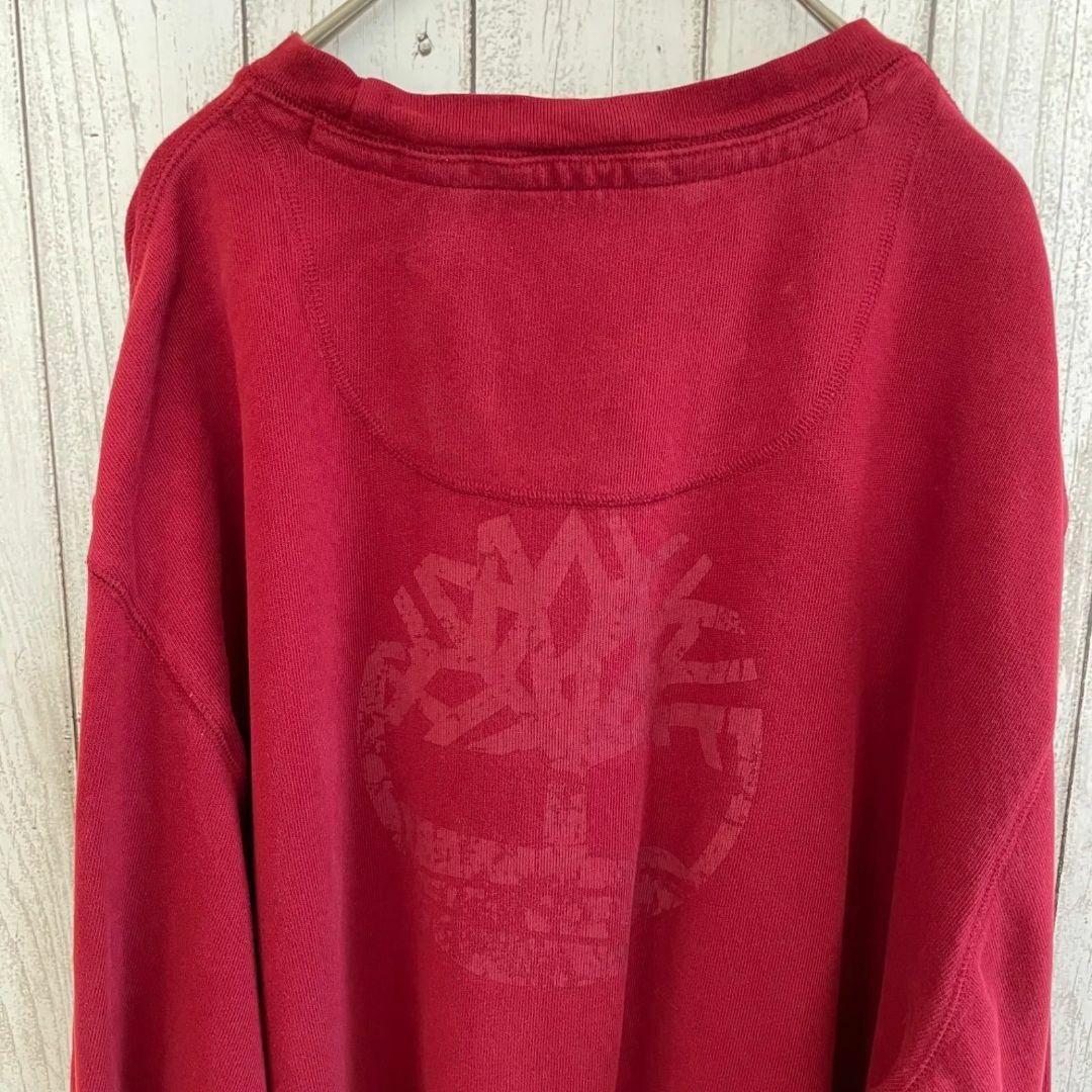 【美品】ティンバーランド メンズ ロングTシャツ デカロゴ Lサイズ レッド