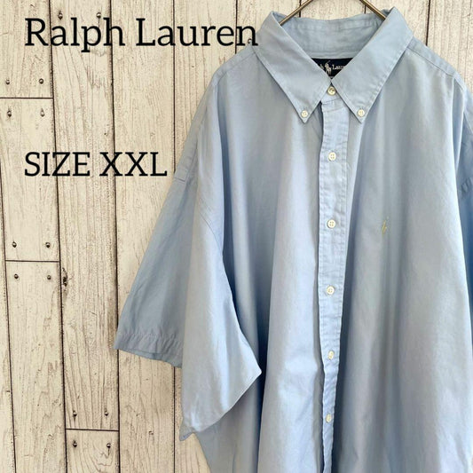 90s ラルフローレン メンズ 半袖 シャツ XXLサイズ ブルー