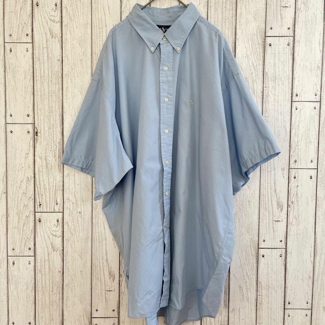 90s ラルフローレン メンズ 半袖 シャツ XXLサイズ ブルー