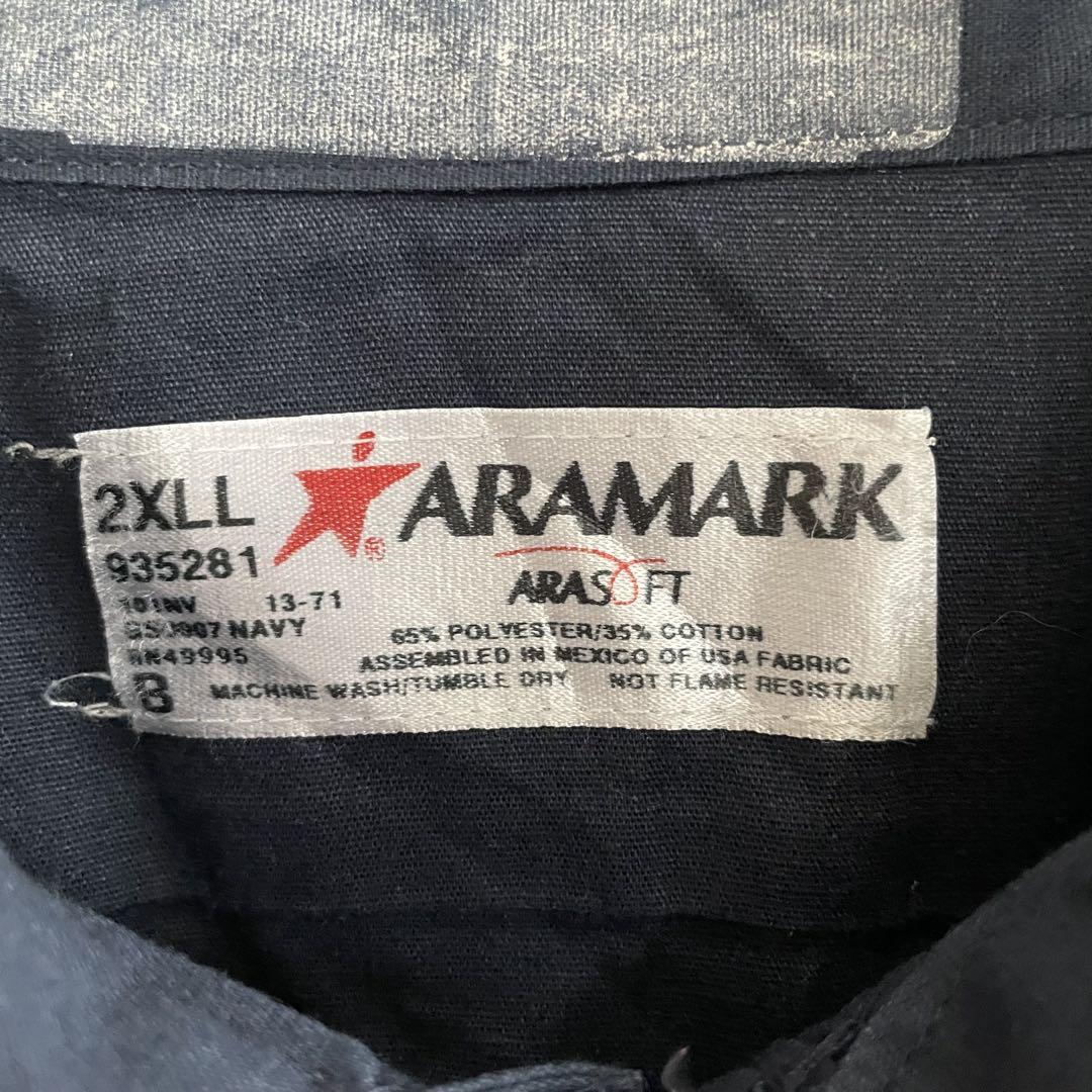 【美品】古着ARAMARK 長袖ワークシャツ 2XLサイズ ネイビー